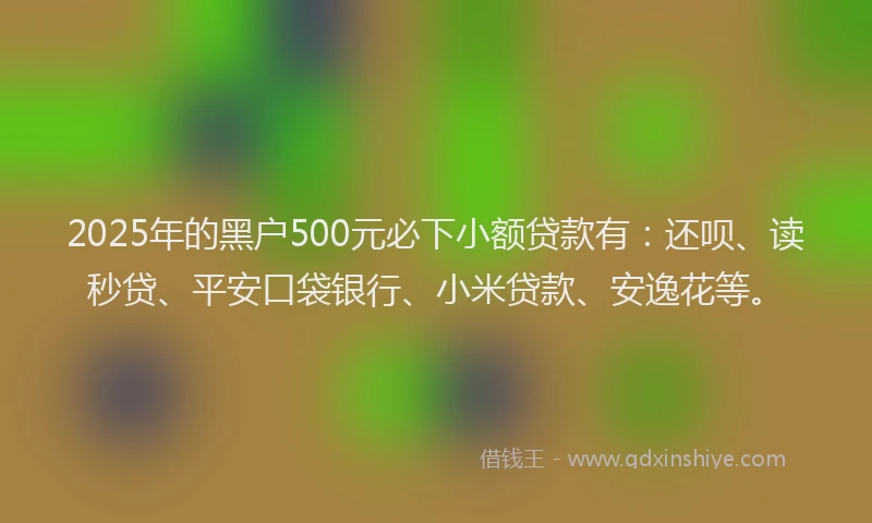 2025年的黑户500元必下小额贷款有：还呗、读秒贷、平安口袋银行、小米贷款、安逸花等。