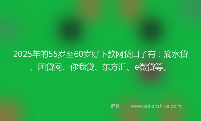 2025年的55岁至60岁好下款网贷口子有：滴水贷、团贷网、你我贷、东方汇、e微贷等。