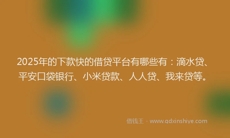 2025年的下款快的借贷平台有哪些有：滴水贷、平安口袋银行、小米贷款、人人贷、我来贷等。