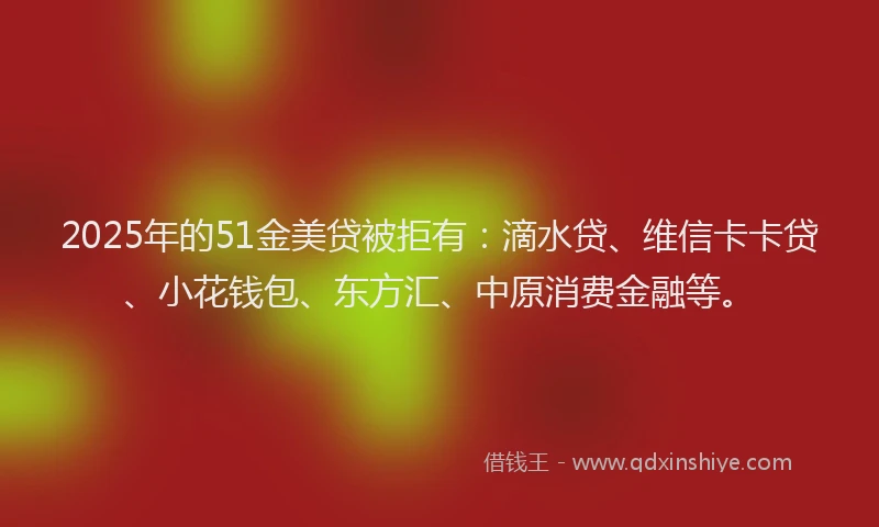 2025年的51金美贷被拒有：滴水贷、维信卡卡贷、小花钱包、东方汇、中原消费金融等。