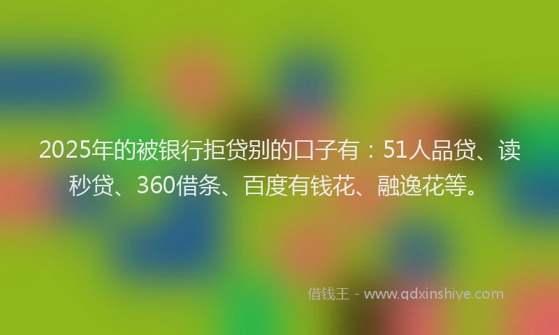 2025年的被银行拒贷别的口子有：51人品贷、读秒贷、360借条、百度有钱花、融逸花等。