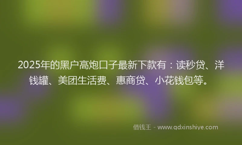 2025年的黑户高炮口子最新下款有：读秒贷、洋钱罐、美团生活费、惠商贷、小花钱包等。