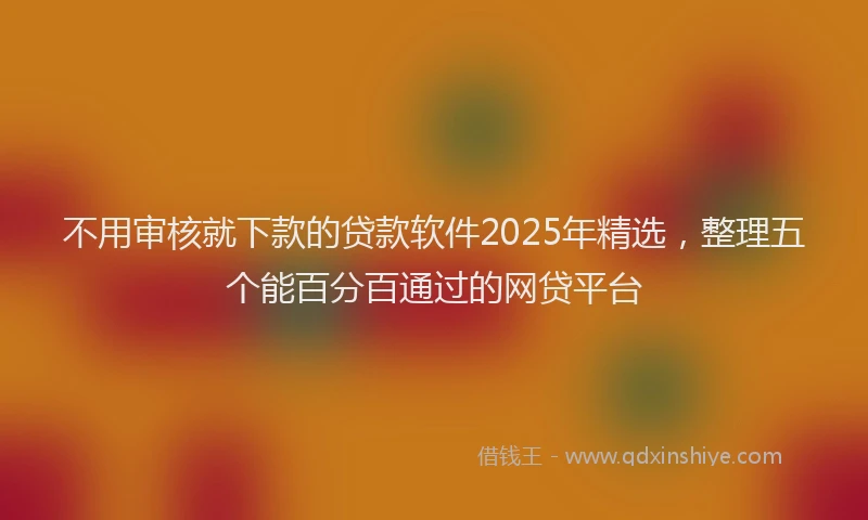 不用审核就下款的贷款软件2025年精选，整理五个能百分百通过的网贷平台