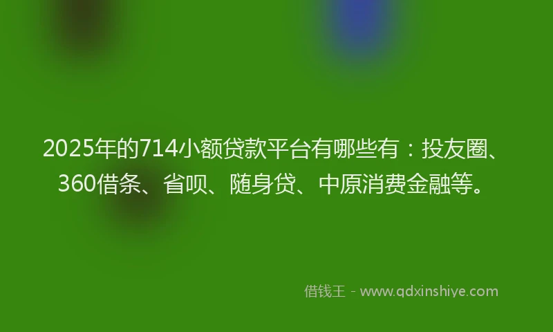 2025年的714小额贷款平台有哪些有：投友圈、360借条、省呗、随身贷、中原消费金融等。
