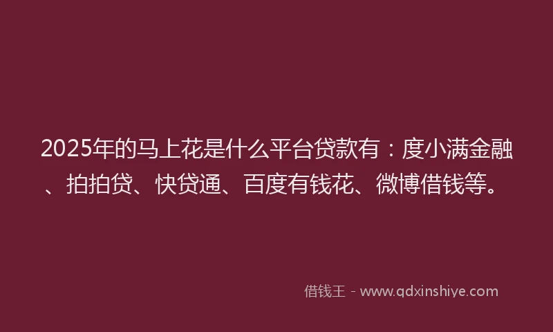 2025年的马上花是什么平台贷款有:度小满金融、拍拍贷、快贷通、百度有钱花、微博借钱等。