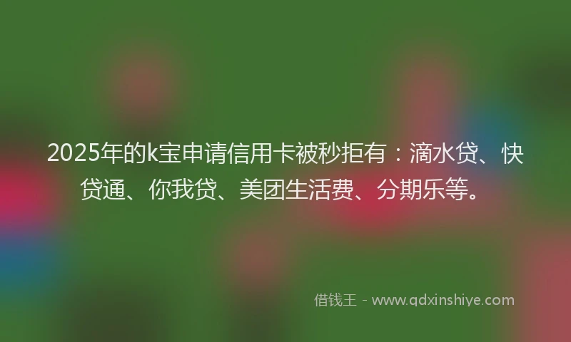 2025年的k宝申请信用卡被秒拒有：滴水贷、快贷通、你我贷、美团生活费、分期乐等。