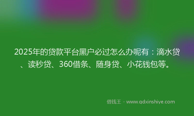 2025年的贷款平台黑户必过怎么办呢有：滴水贷、读秒贷、360借条、随身贷、小花钱包等。