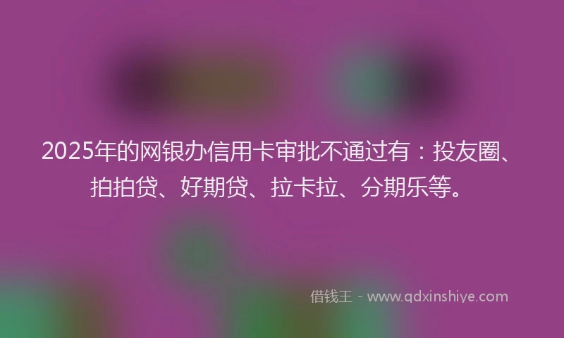 2025年的网银办信用卡审批不通过有：投友圈、拍拍贷、好期贷、拉卡拉、分期乐等。