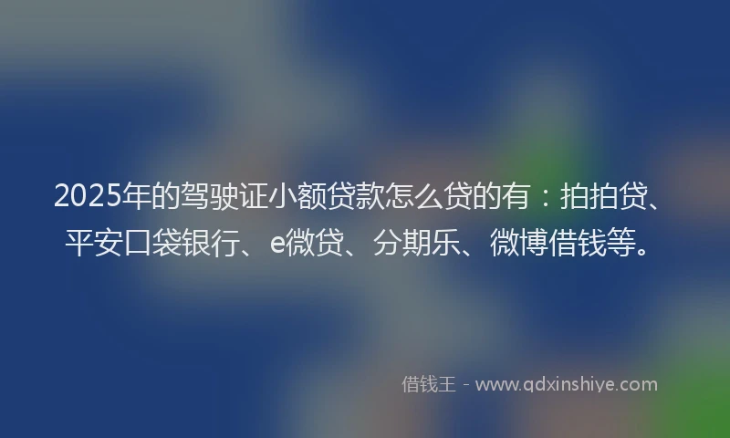 2025年的驾驶证小额贷款怎么贷的有：拍拍贷、平安口袋银行、e微贷、分期乐、微博借钱等。