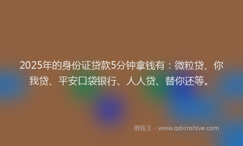 2025年的身份证贷款5分钟拿钱有：微粒贷、你我贷、平安口袋银行、人人贷、替你还等。