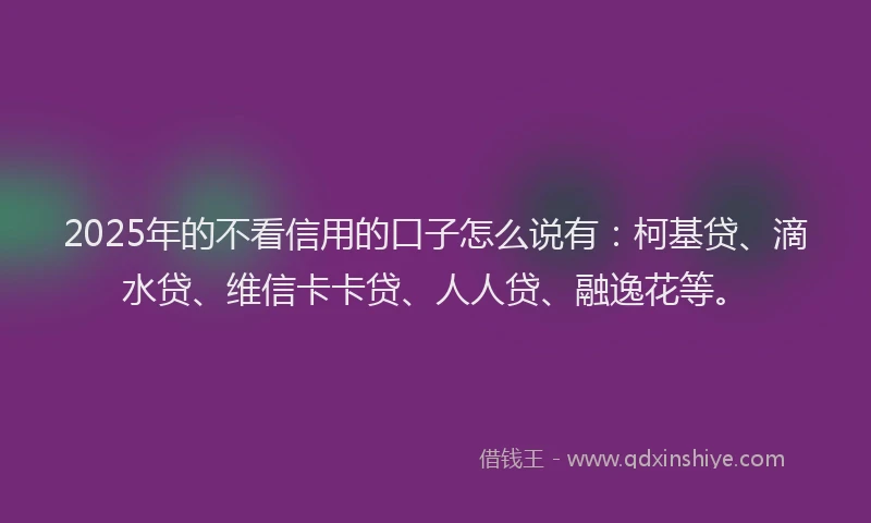 2025年的不看信用的口子怎么说有：柯基贷、滴水贷、维信卡卡贷、人人贷、融逸花等。