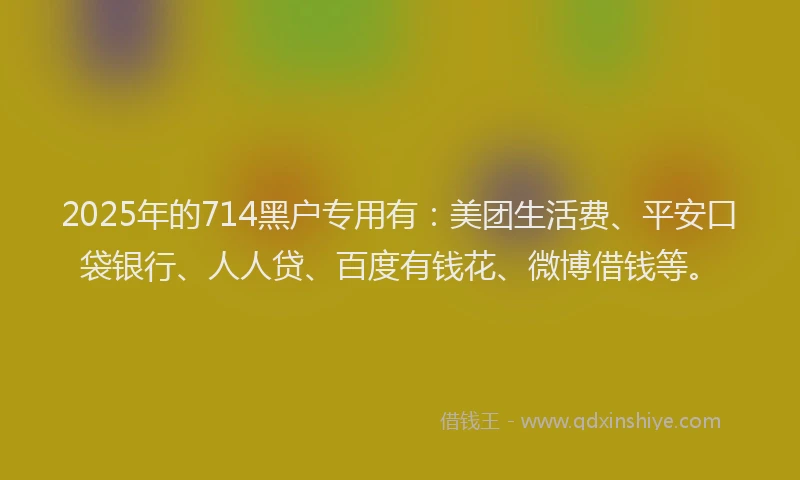 2025年的714黑户专用有:美团生活费、平安口袋银行、人人贷、百度有钱花、微博借钱等。