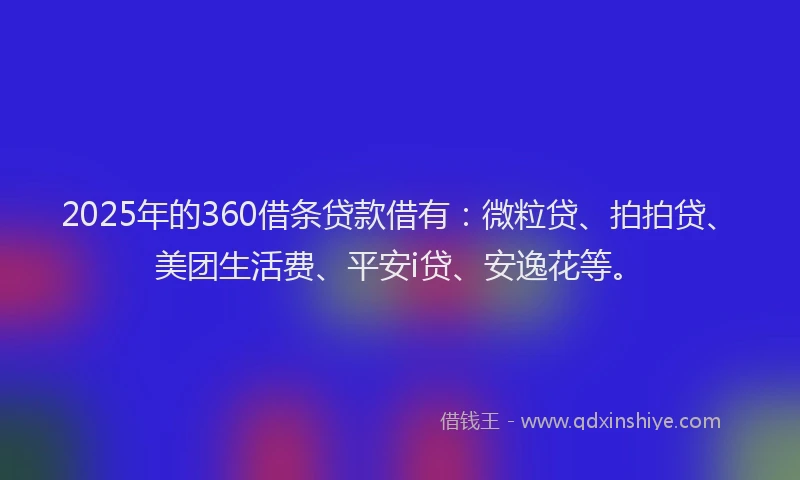 2025年的360借条贷款借有：微粒贷、拍拍贷、美团生活费、平安i贷、安逸花等。