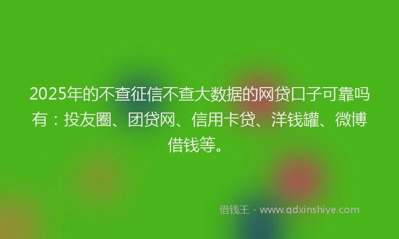 2025年的不查征信不查大数据的网贷口子可靠吗有：投友圈、团贷网、信用卡贷、洋钱罐、微博借钱等。