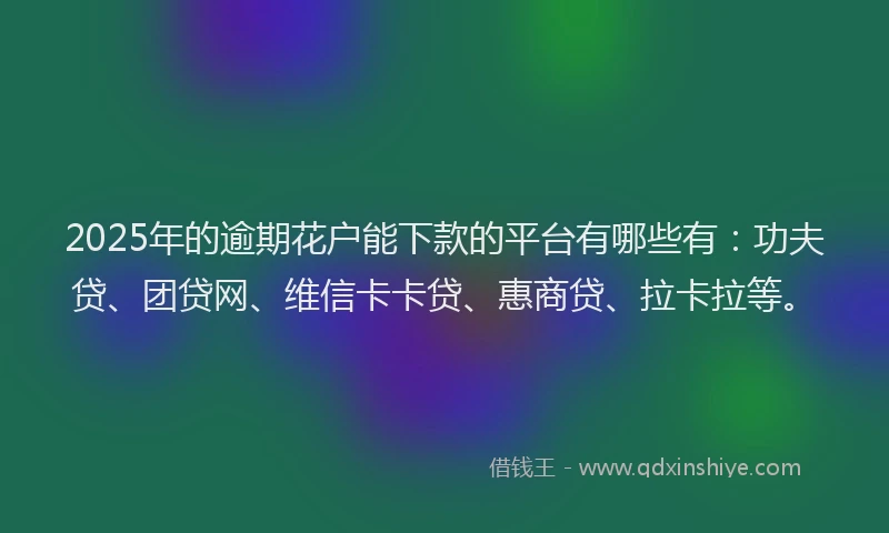 2025年的逾期花户能下款的平台有哪些有：功夫贷、团贷网、维信卡卡贷、惠商贷、拉卡拉等。