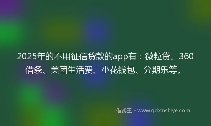 2025年的不用征信贷款的app有：微粒贷、360借条、美团生活费、小花钱包、分期乐等。