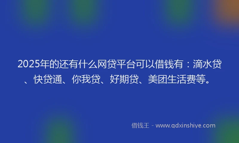 2025年的还有什么网贷平台可以借钱有：滴水贷、快贷通、你我贷、好期贷、美团生活费等。