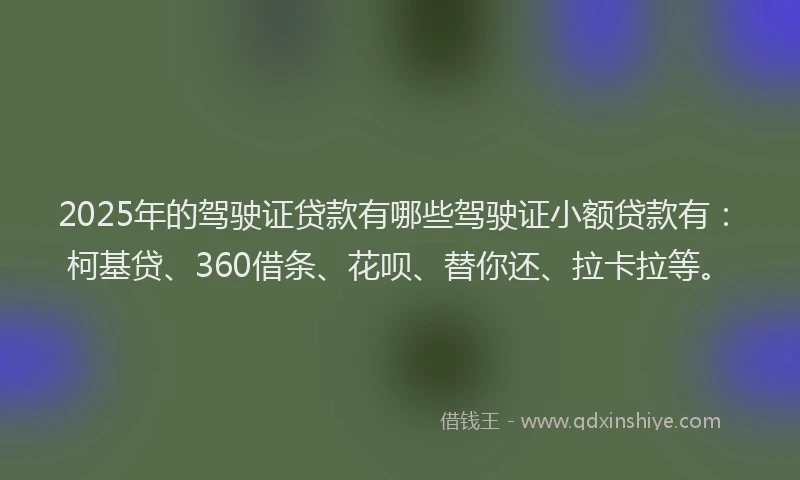 2025年的驾驶证贷款有哪些驾驶证小额贷款有：柯基贷、360借条、花呗、替你还、拉卡拉等。