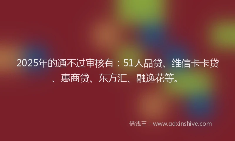 2025年的通不过审核有：51人品贷、维信卡卡贷、惠商贷、东方汇、融逸花等。