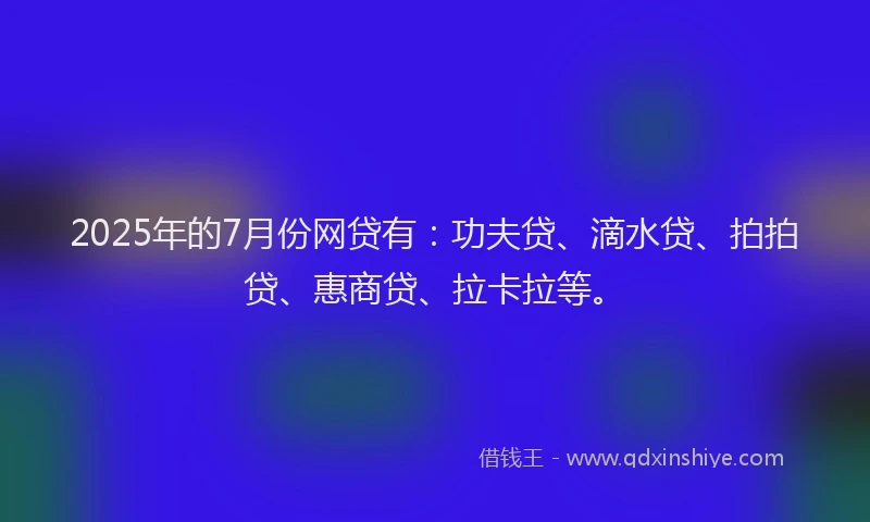 2025年的7月份网贷有：功夫贷、滴水贷、拍拍贷、惠商贷、拉卡拉等。