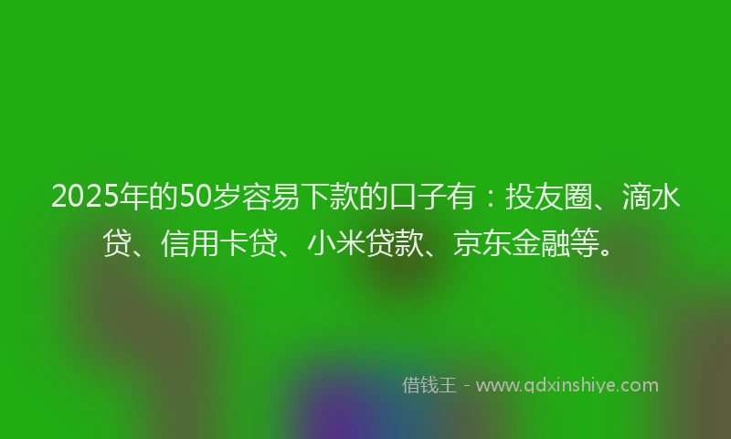 2025年的50岁容易下款的口子有：投友圈、滴水贷、信用卡贷、小米贷款、京东金融等。