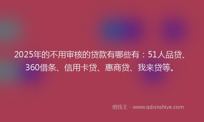 2025年的不用审核的贷款有哪些有：51人品贷、360借条、信用卡贷、惠商贷、我来贷等。