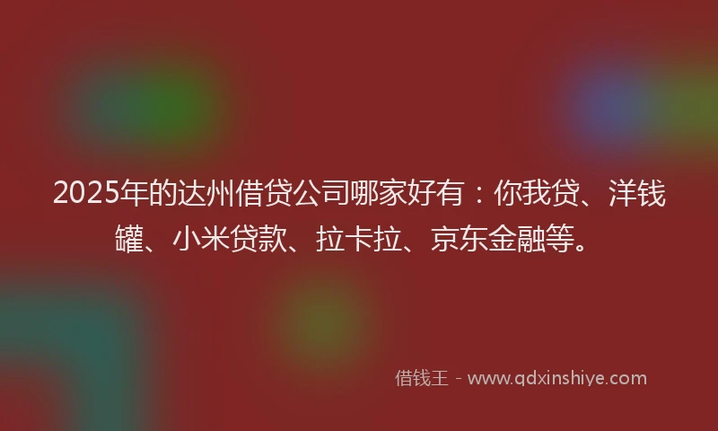 2025年的达州借贷公司哪家好有：你我贷、洋钱罐、小米贷款、拉卡拉、京东金融等。