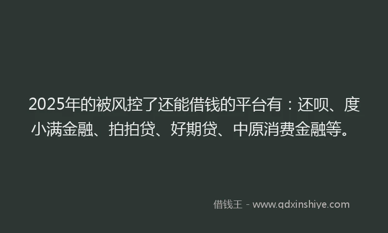 2025年的被风控了还能借钱的平台有：还呗、度小满金融、拍拍贷、好期贷、中原消费金融等。