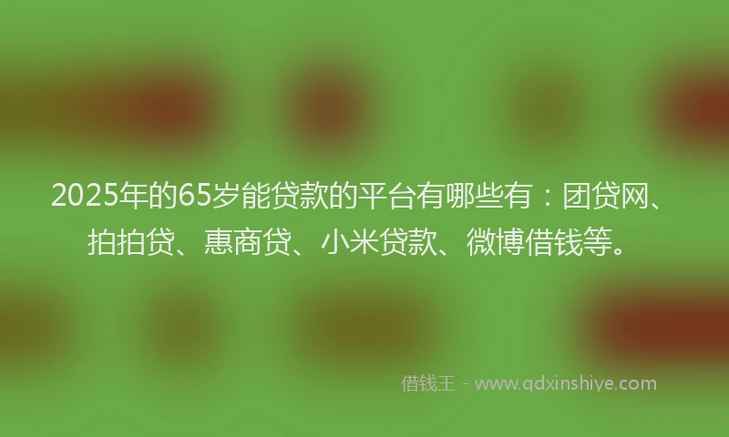 2025年的65岁能贷款的平台有哪些有：团贷网、拍拍贷、惠商贷、小米贷款、微博借钱等。