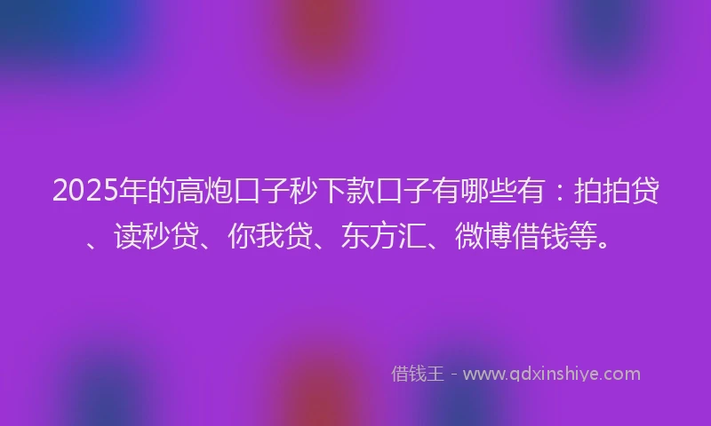 2025年的高炮口子秒下款口子有哪些有：拍拍贷、读秒贷、你我贷、东方汇、微博借钱等。