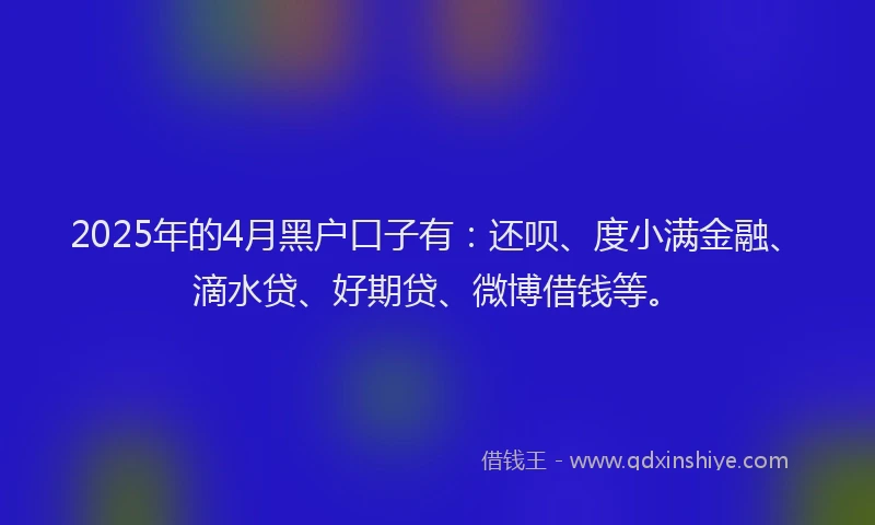 2025年的4月黑户口子有：还呗、度小满金融、滴水贷、好期贷、微博借钱等。