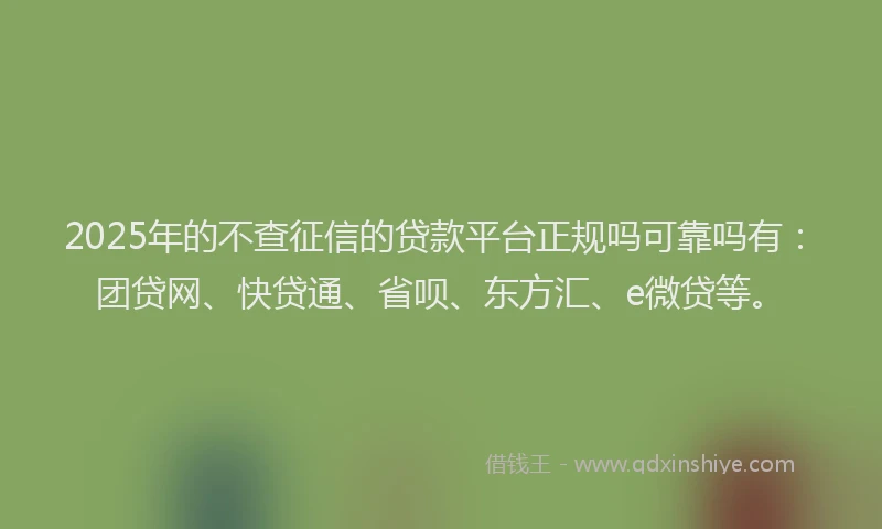 2025年的不查征信的贷款平台正规吗可靠吗有：团贷网、快贷通、省呗、东方汇、e微贷等。