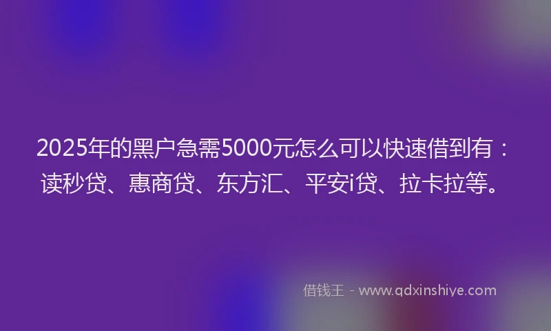 2025年的黑户急需5000元怎么可以快速借到有：读秒贷、惠商贷、东方汇、平安i贷、拉卡拉等。