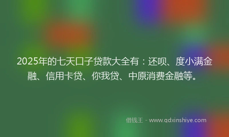 2025年的七天口子贷款大全有：还呗、度小满金融、信用卡贷、你我贷、中原消费金融等。