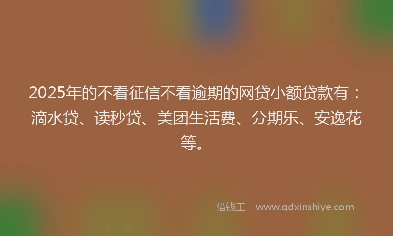 2025年的不看征信不看逾期的网贷小额贷款有：滴水贷、读秒贷、美团生活费、分期乐、安逸花等。