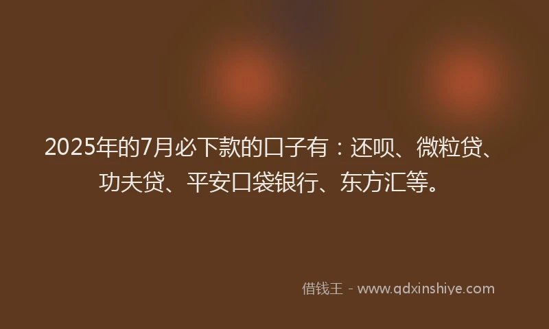 2025年的7月必下款的口子有：还呗、微粒贷、功夫贷、平安口袋银行、东方汇等。