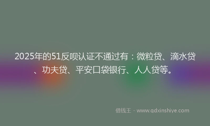 2025年的51反呗认证不通过有：微粒贷、滴水贷、功夫贷、平安口袋银行、人人贷等。