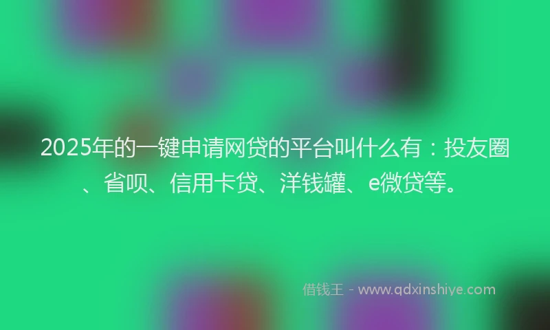 2025年的一键申请网贷的平台叫什么有：投友圈、省呗、信用卡贷、洋钱罐、e微贷等。