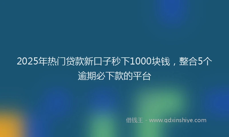 2025年热门贷款新口子秒下1000块钱，整合5个逾期必下款的平台