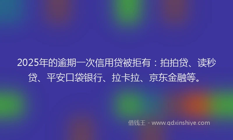 2025年的逾期一次信用贷被拒有：拍拍贷、读秒贷、平安口袋银行、拉卡拉、京东金融等。