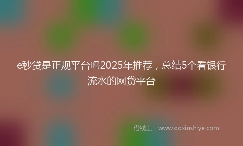 e秒贷是正规平台吗2025年推荐，总结5个看银行流水的网贷平台