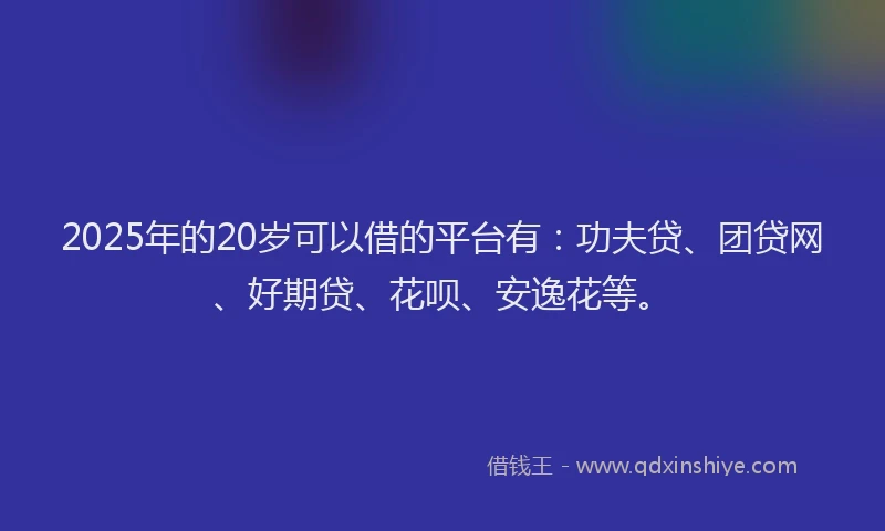 2025年的20岁可以借的平台有：功夫贷、团贷网、好期贷、花呗、安逸花等。