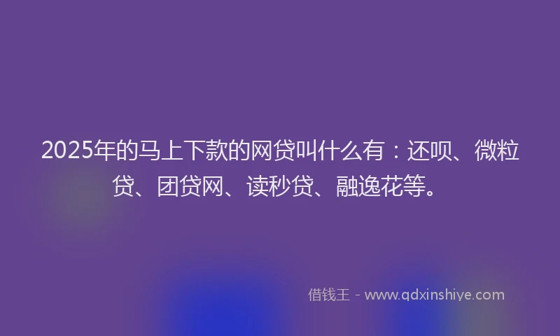 2025年的马上下款的网贷叫什么有：还呗、微粒贷、团贷网、读秒贷、融逸花等。
