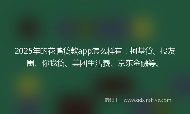 2025年的花鸭贷款app怎么样有：柯基贷、投友圈、你我贷、美团生活费、京东金融等。