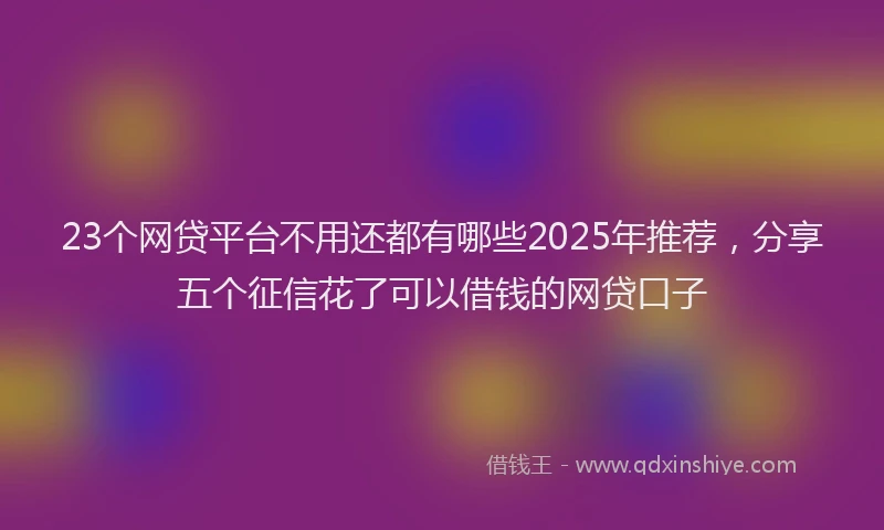 23个网贷平台不用还都有哪些2025年推荐，分享五个征信花了可以借钱的网贷口子