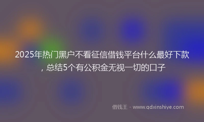 2025年热门黑户不看征信借钱平台什么最好下款，总结5个有公积金无视一切的口子