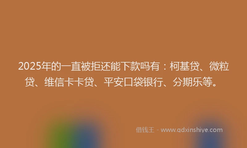 2025年的一直被拒还能下款吗有：柯基贷、微粒贷、维信卡卡贷、平安口袋银行、分期乐等。