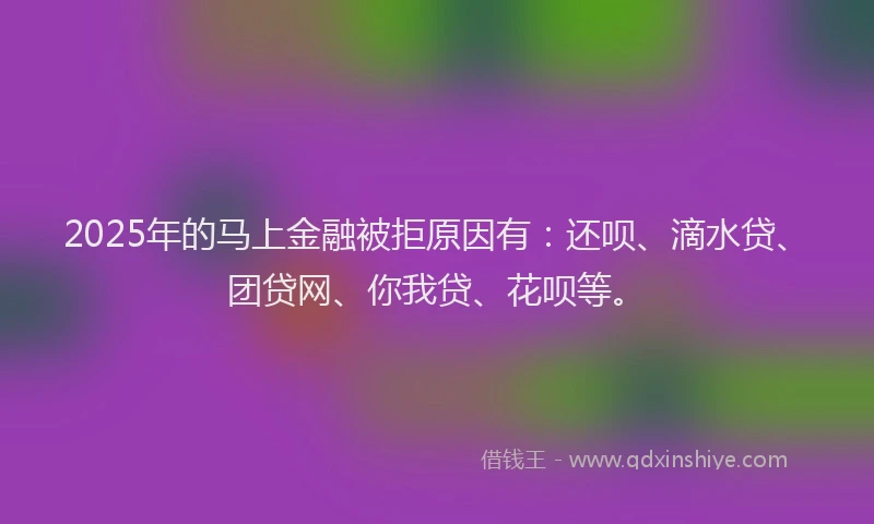 2025年的马上金融被拒原因有：还呗、滴水贷、团贷网、你我贷、花呗等。