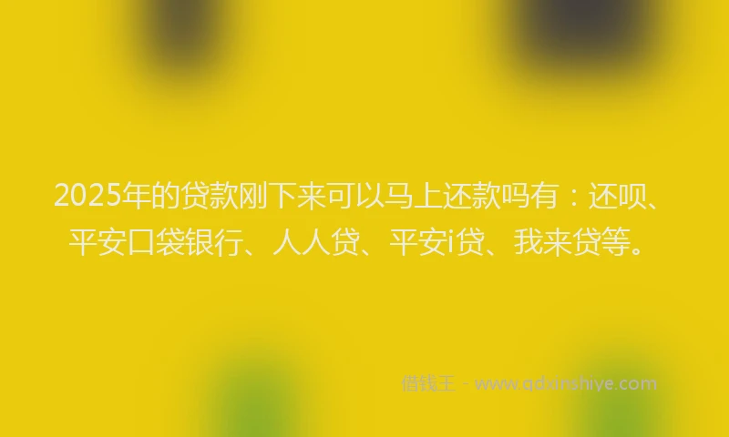 2025年的贷款刚下来可以马上还款吗有：还呗、平安口袋银行、人人贷、平安i贷、我来贷等。