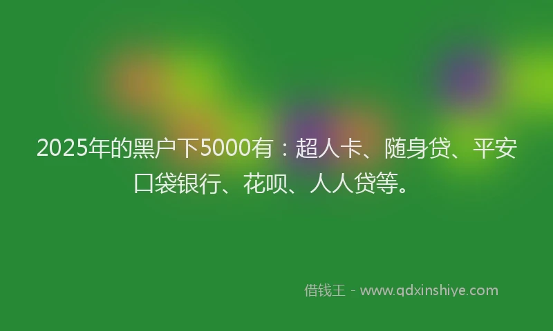 2025年的黑户下5000有：超人卡、随身贷、平安口袋银行、花呗、人人贷等。